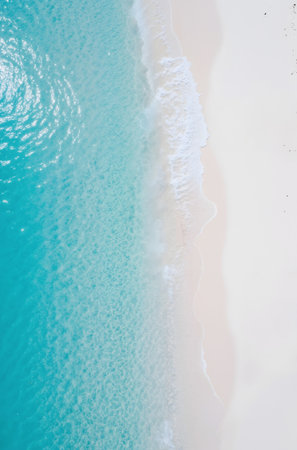 Aerial view of beautiful sandy beach with turquoise ocean waterの素材