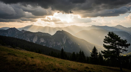 Sunset in the Dolomites, Italy. Panoramic viewの素材