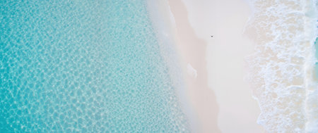 Aerial view of beautiful tropical beach and sea with sand for travel - Holiday Vacation conceptの素材