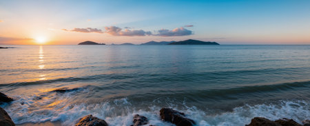 Beautiful sunset at the sea. Panorama of the sea.の素材