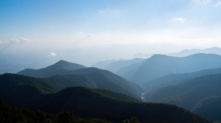 Mountain landscape with blue sky and clouds. Panoramic view.の素材