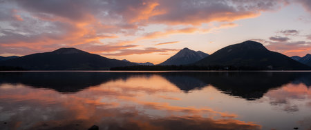 Sunset over the lake in Glacier National Park, Montana, USAの素材