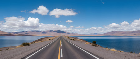 Panoramic view of an empty road in the middle of the desert.の素材
