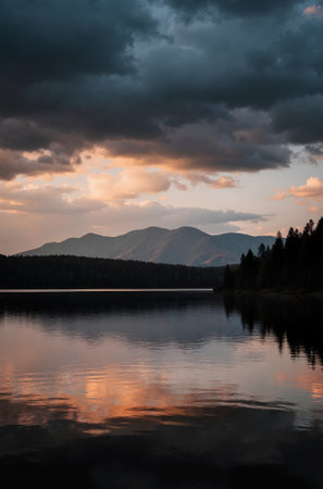 Beautiful sunset over a mountain lake in the Ukrainian Carpathiansの素材