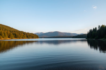 Mountain lake in the morning light. Beautiful natural landscape. Russiaの素材