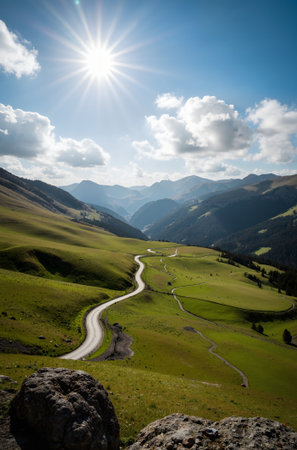 Mountain road in the Swiss alps on a sunny day.の素材