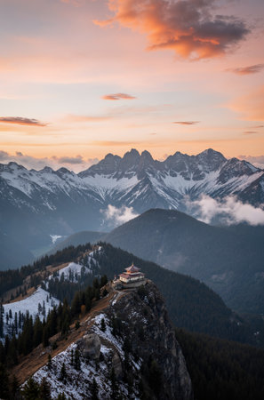 Sunset in the Dolomites, Italy. Panoramic viewの素材