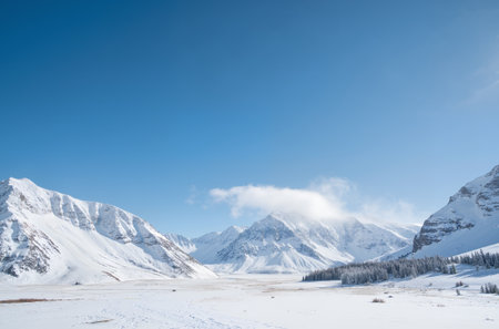 Mountain landscape with snow and blue sky. Caucasus, Russia.の素材