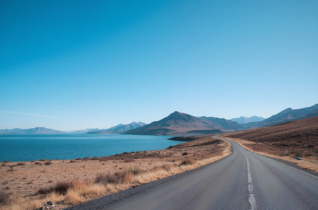 Road to Lake Tekapo, South Island, New Zealand. Copy space for textの素材