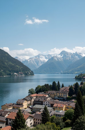 Panoramic view of Lake Como in Lombardy, Italyの素材