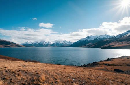 Natural landscape of New Zealand alps and lake. Lake Tekapoの素材