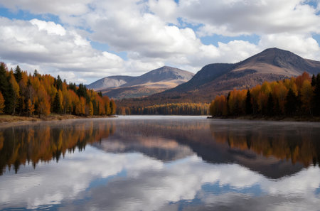 Mountain lake in the autumn. Russia, Siberia, Altai mountains.の素材