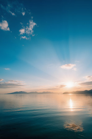 Beautiful sunset over the sea in Montenegro. Toned.の素材