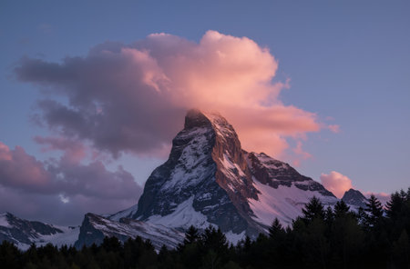 Matterhorn peak at sunrise, Zermatt, Switzerland.の素材