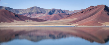 Panoramic view of the Laguna Colorada in the Altiplano, Boliviaの素材