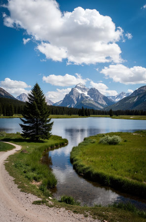 Mountains and lake in Banff National Park, Alberta, Canadaの素材