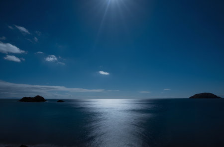 Beautiful seascape. Seascape with blue sky and clouds.の素材