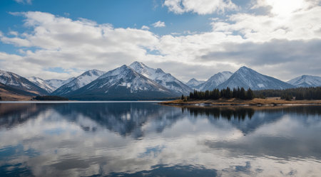Mountains reflected in a lake, Canterbury, South Island, New Zealandの素材