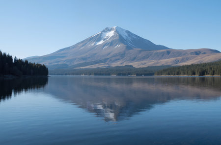 Mt. Fuji reflected in the lake, Yamanashi, Japanの素材