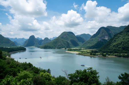 Li River scenery and karst mountains, Guilin, Chinaの素材