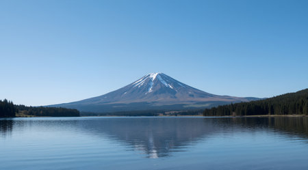Mount Fuji reflected in Lake Yamanaka, Yamanashi, Japanの素材