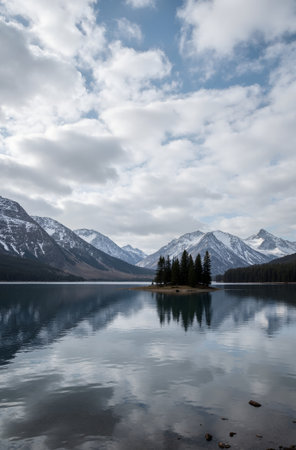 Mountains reflected in the lake, Jasper National Park, Alberta, Canadaの素材