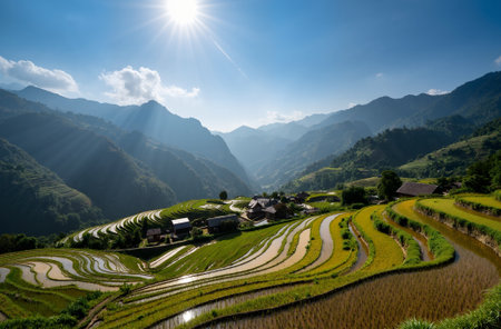 Terraced rice field in Sapa, Lao Cai, Vietnamの素材