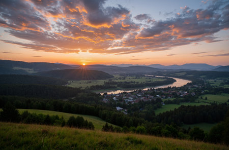Sunset in the Carpathian mountains. Ukraine, Europe.の素材