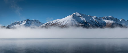 Panoramic view of the snow-capped mountains on the Lake Wakatipu, Queenstown, New Zealandの素材
