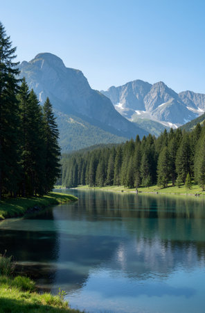Mountain lake in the Dolomites, South Tyrol, Italyの素材