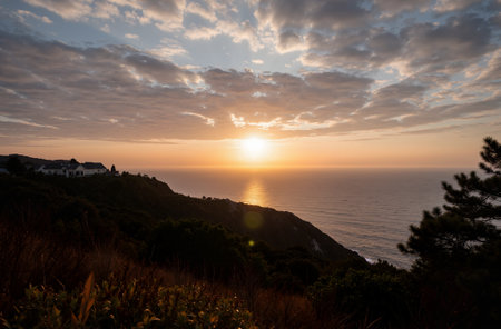 Sunset over the sea in the village of Cabo da Roca, Portugalの素材