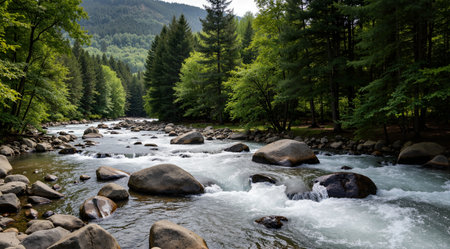 Landscape with a wild mountain river in the Carpathian Mountainsの素材
