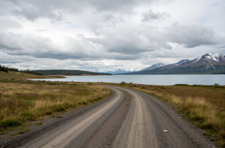 Road to lake Tekapo, South Island, New Zealand. Cloudy day.の素材