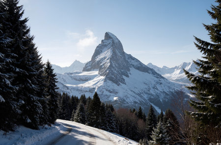Matterhorn in winter, swiss alps, Switzerland.の素材