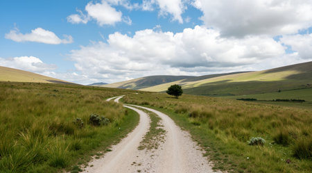Dirt road in the grasslands of the Yorkshire Dales National Parkの素材