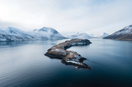 Icelandic fjord landscape in winter. Long exposure.の素材