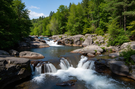 Waterfall in the forest. Waterfall in the forest in summerの素材
