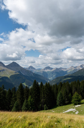 Mountain landscape with a view of the Alps, Austria, Europeの素材