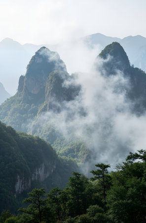 Mountain landscape scenery view in Zhangjiajie City, Hunan Province, China.の素材