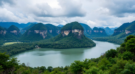 Mountains and lake in Banff National Park, Alberta, Canadaの素材