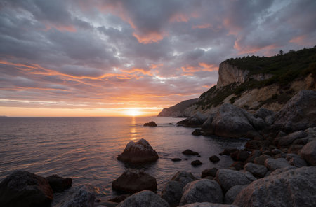 Sunset on the coast of the Black Sea, Crimea, Ukraineの素材