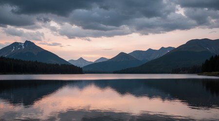 Mountains and lake in Banff National Park, Alberta, Canadaの素材