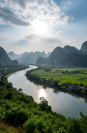 Karst mountains and river landscape in Yangshuo Guilin, Chinaの素材