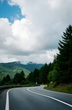 Asphalt road in the mountains. Carpathians, Ukraine.の素材