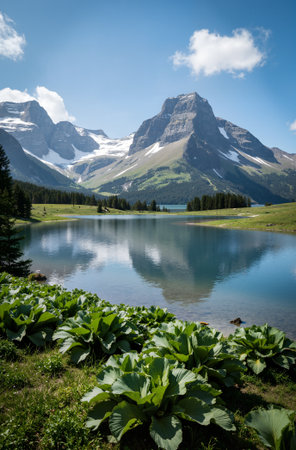 Mountain lake in the Swiss Alps. The lake is surrounded by mountains.の素材