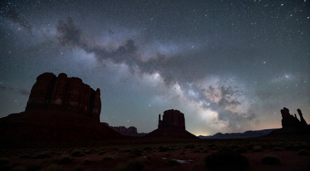 Milky way over Monument Valley in Navajo Tribal Lands of Arizona and Utah USAの素材