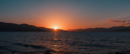 Sunset on the sea in Montenegro. Panoramic view.の素材