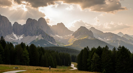 Sunset in Dolomites, Italy. Beautiful summer landscape.の素材