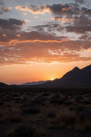 Sunset over the Mojave Desert in California, United States.の素材