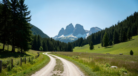Dirt road in the Dolomites, Italy. Summer landscapeの素材